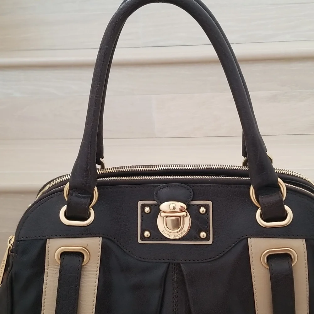 Marc Jacobs Hudson Striping Leather Satchel with Leather Lining in Dark …